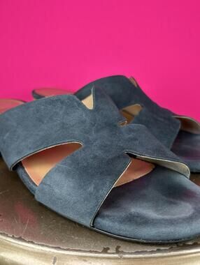 Jildor Blue Suede Cork Heel Open Toe Slip-On Sandal US 9